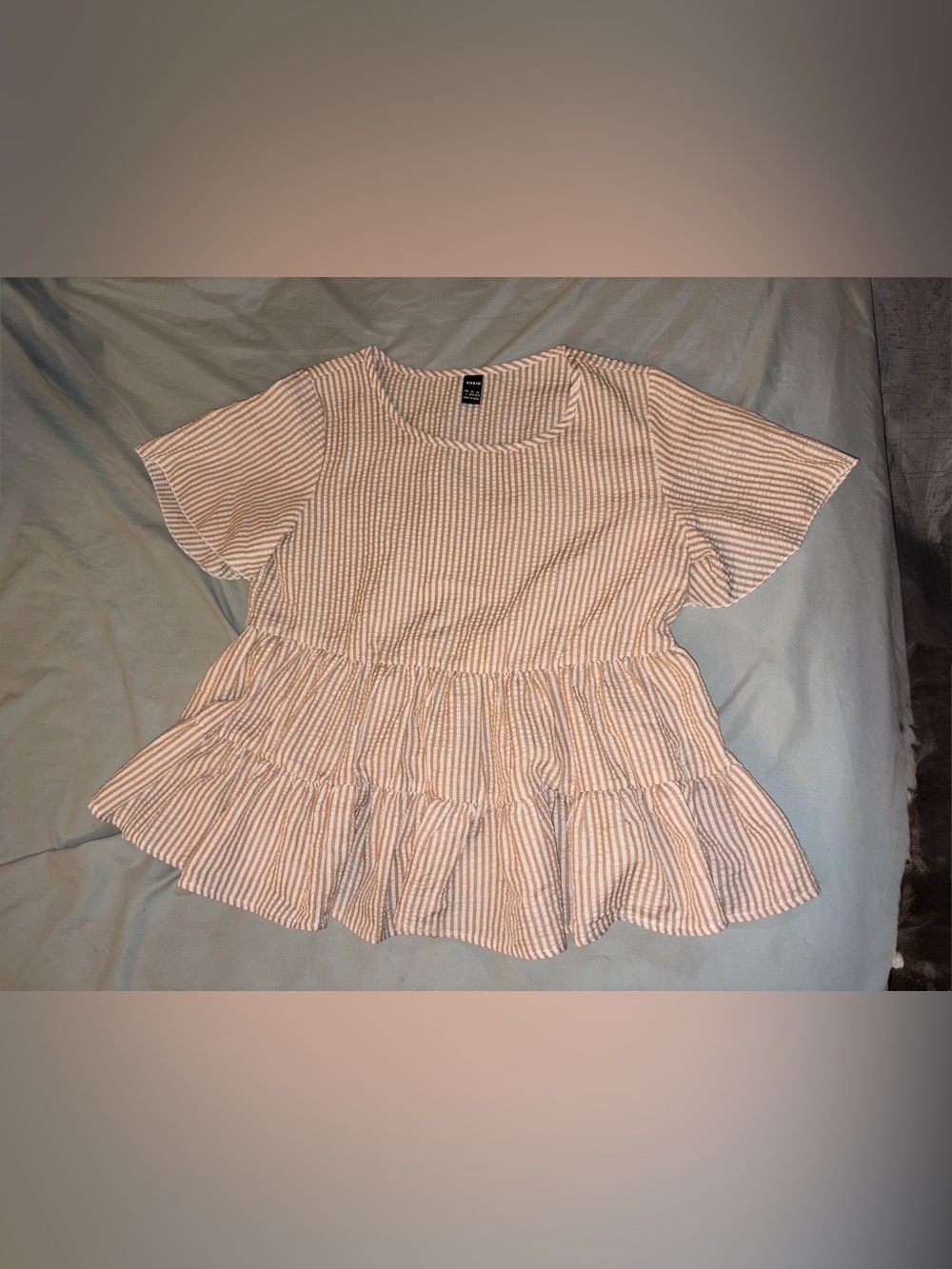 Orange and White Striped Ruffle Peplum Top